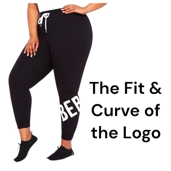 BeBe Sport Black Silver Glitter Logo Band Fleece Jogger Curvy 2X ECU Gothic BA… - Picture 1 of 5